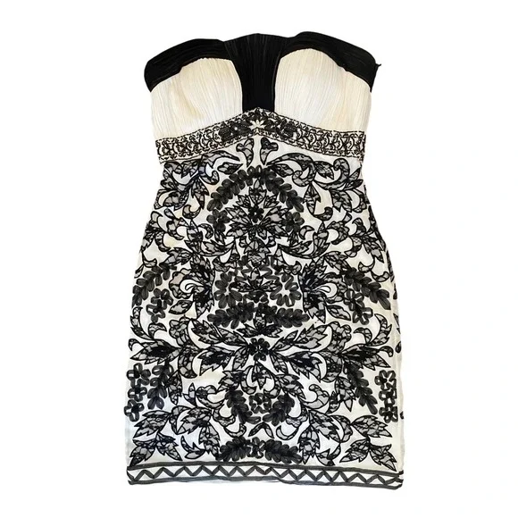 Sue Wong Walt Disney Strapless Black White Cocktail Dress Beaded Lace Size 8 - Picture 2 of 9